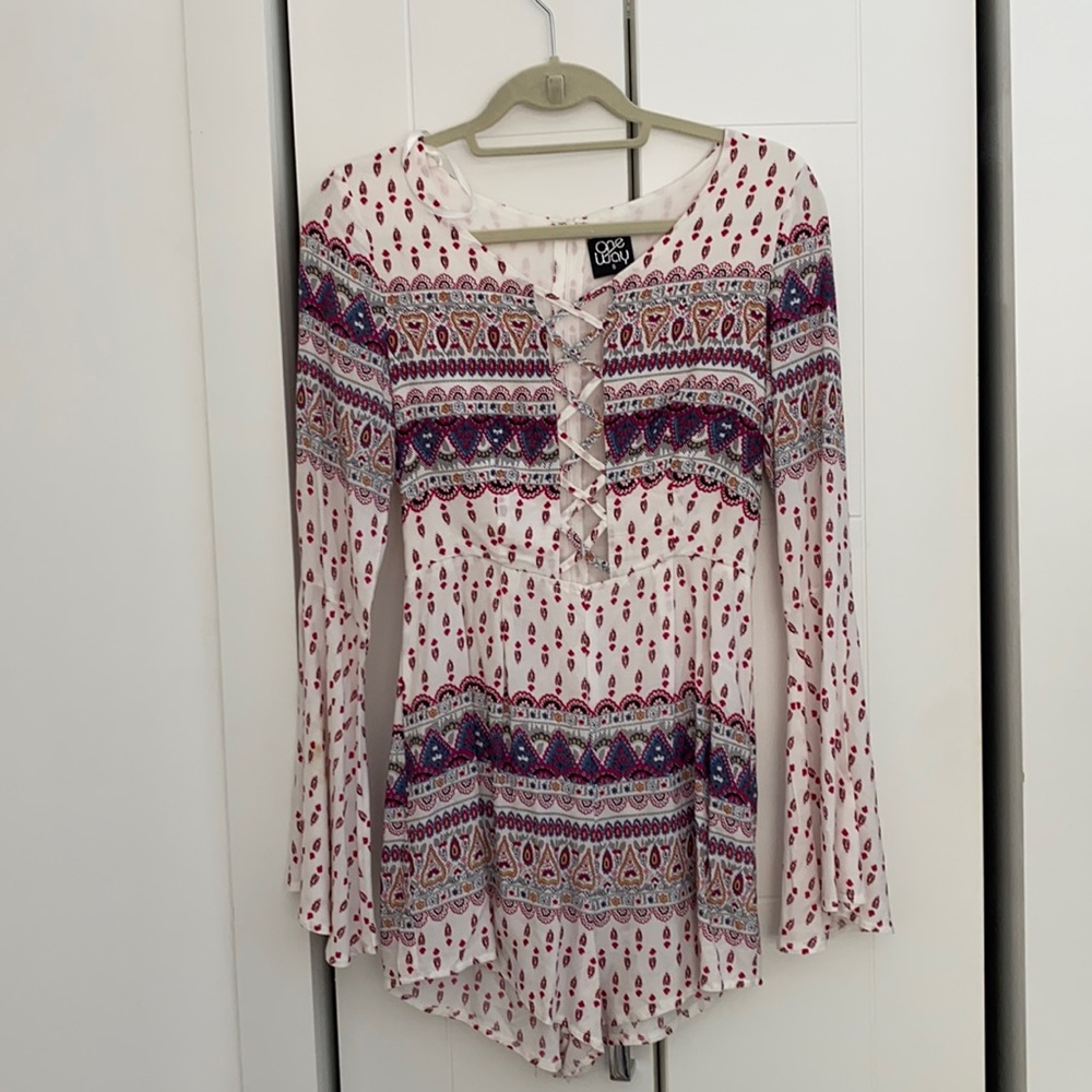 Flowy lace up romper